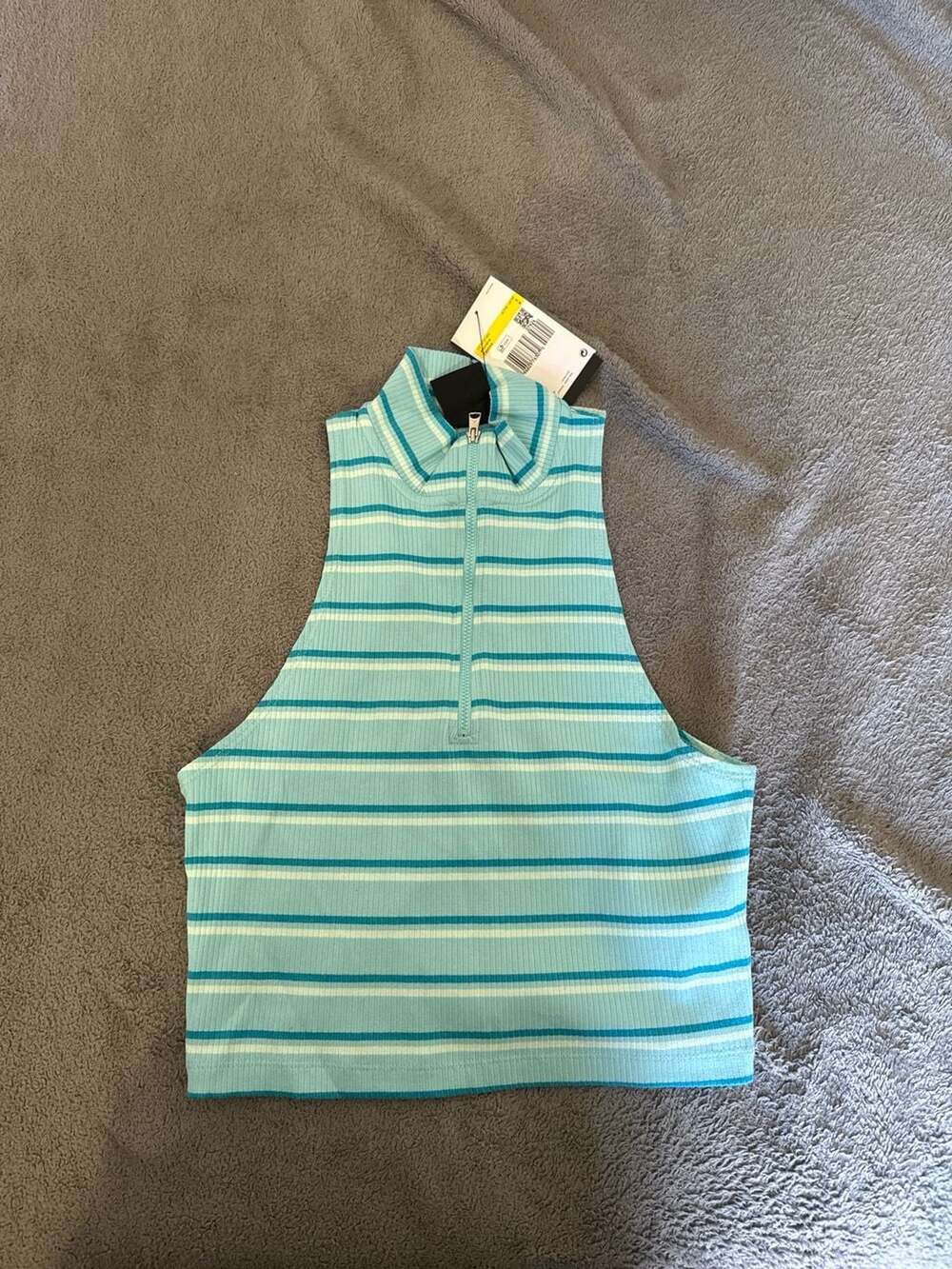 Jordan Women's High-Neck Ribbed Stripe 1/4 Zip Crop Tank Top